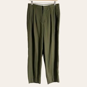 Vintage Aggio Solid Green Pleated High Waist Straight Leg Trouser Pants Size 10